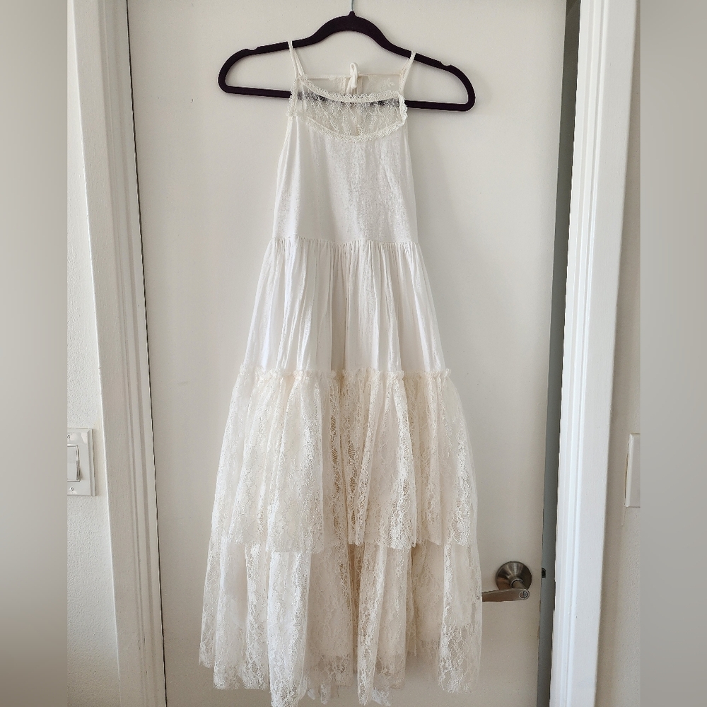 Girls Kids Lace Back Full-Length Backless Tulle Party Dress